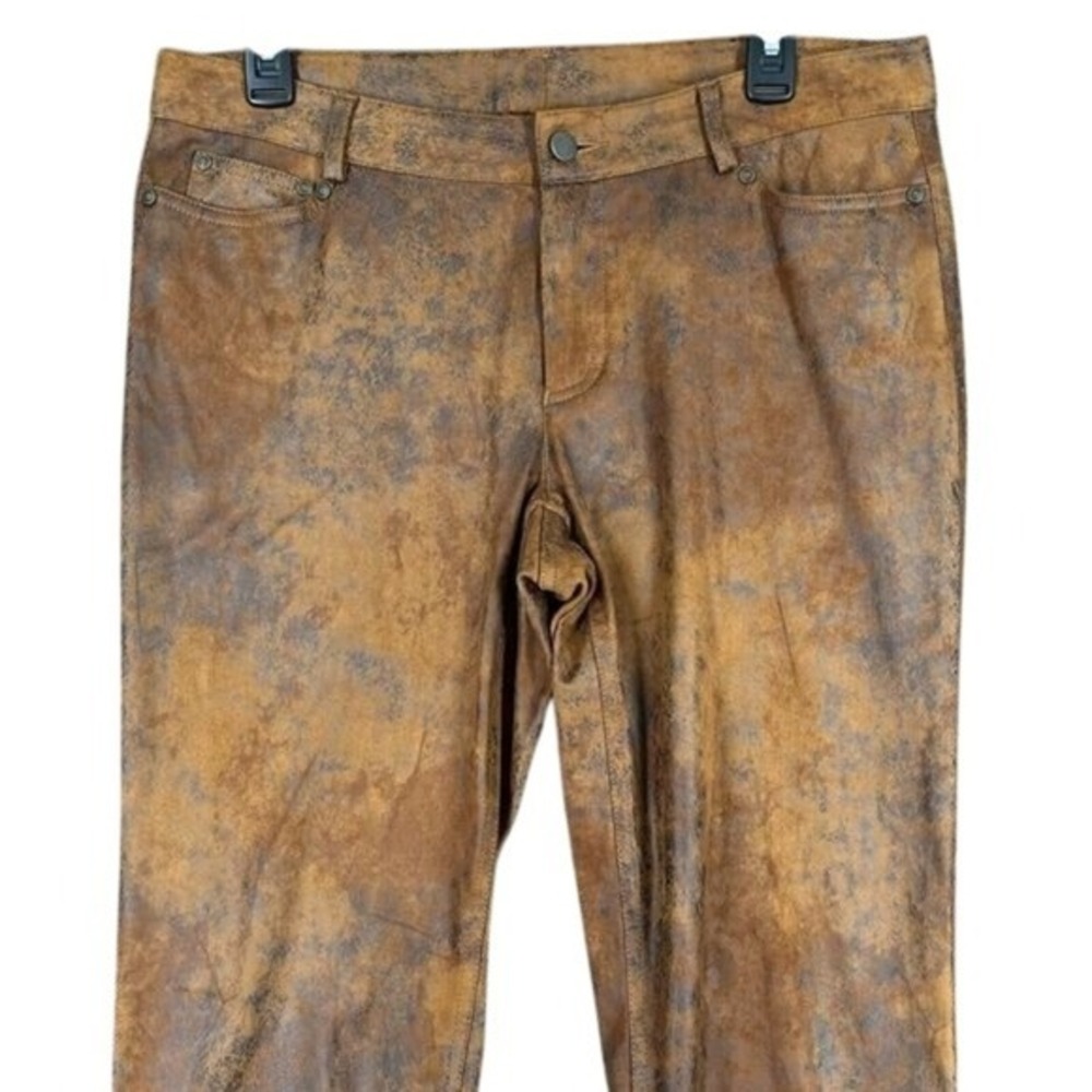 Doncaster Collection Faux Suede Leather Skinny Pants Brown Distressed 8 Womens
